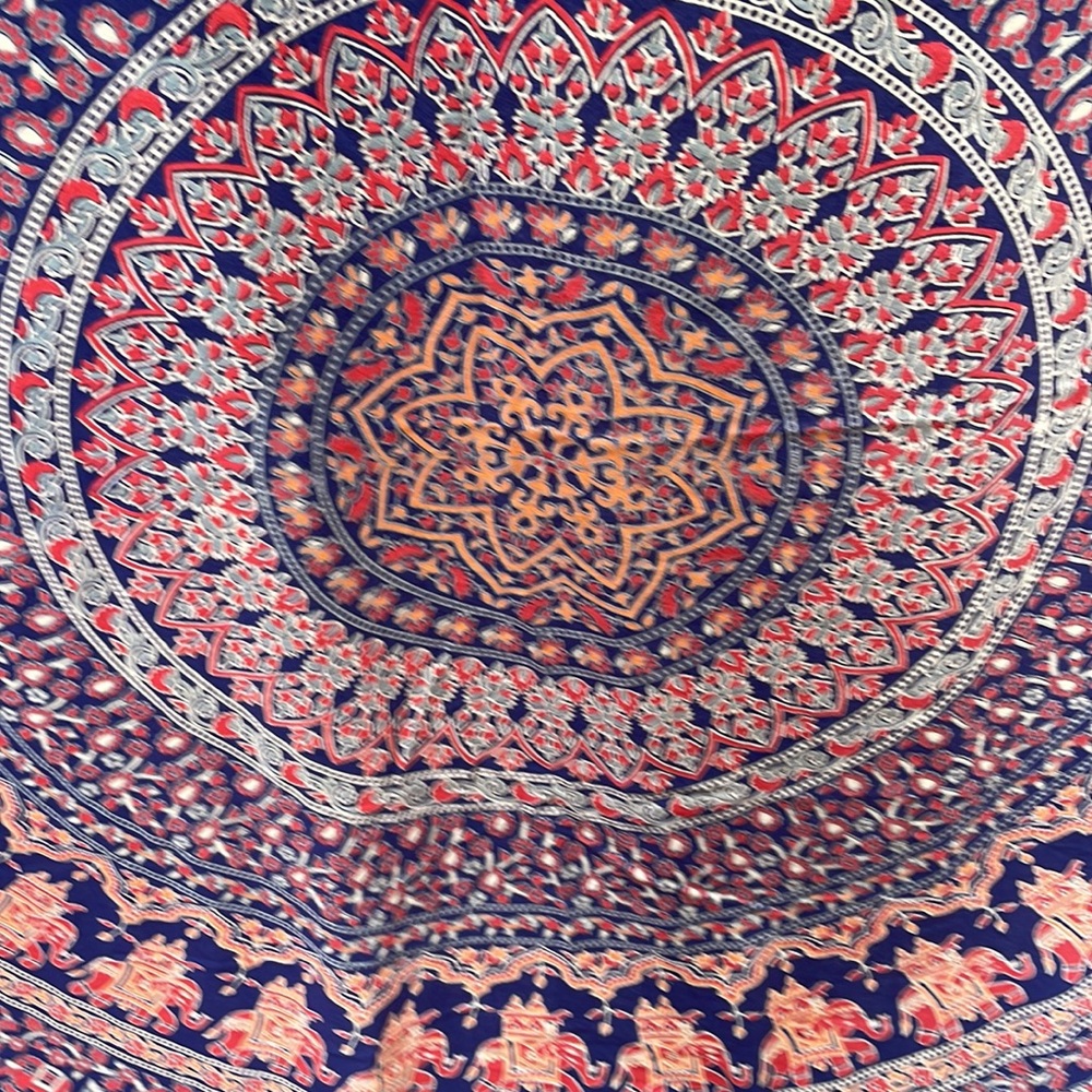 Wall Tapestry Bohemian Blue Red Orange Geometric Pattern 76 x 86 - Picture 3 of 5